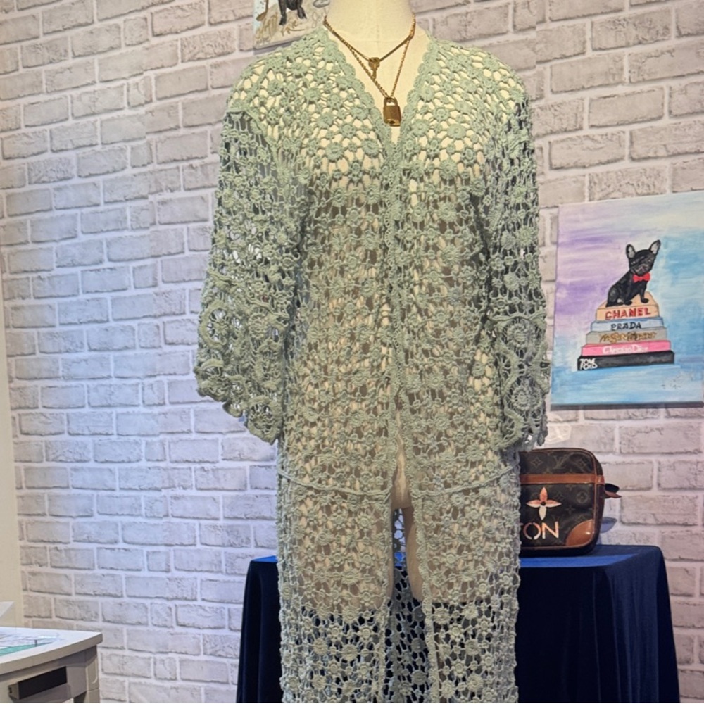 NWT Crochet Cardigan Do Everything in Love Sage one size up to Large
